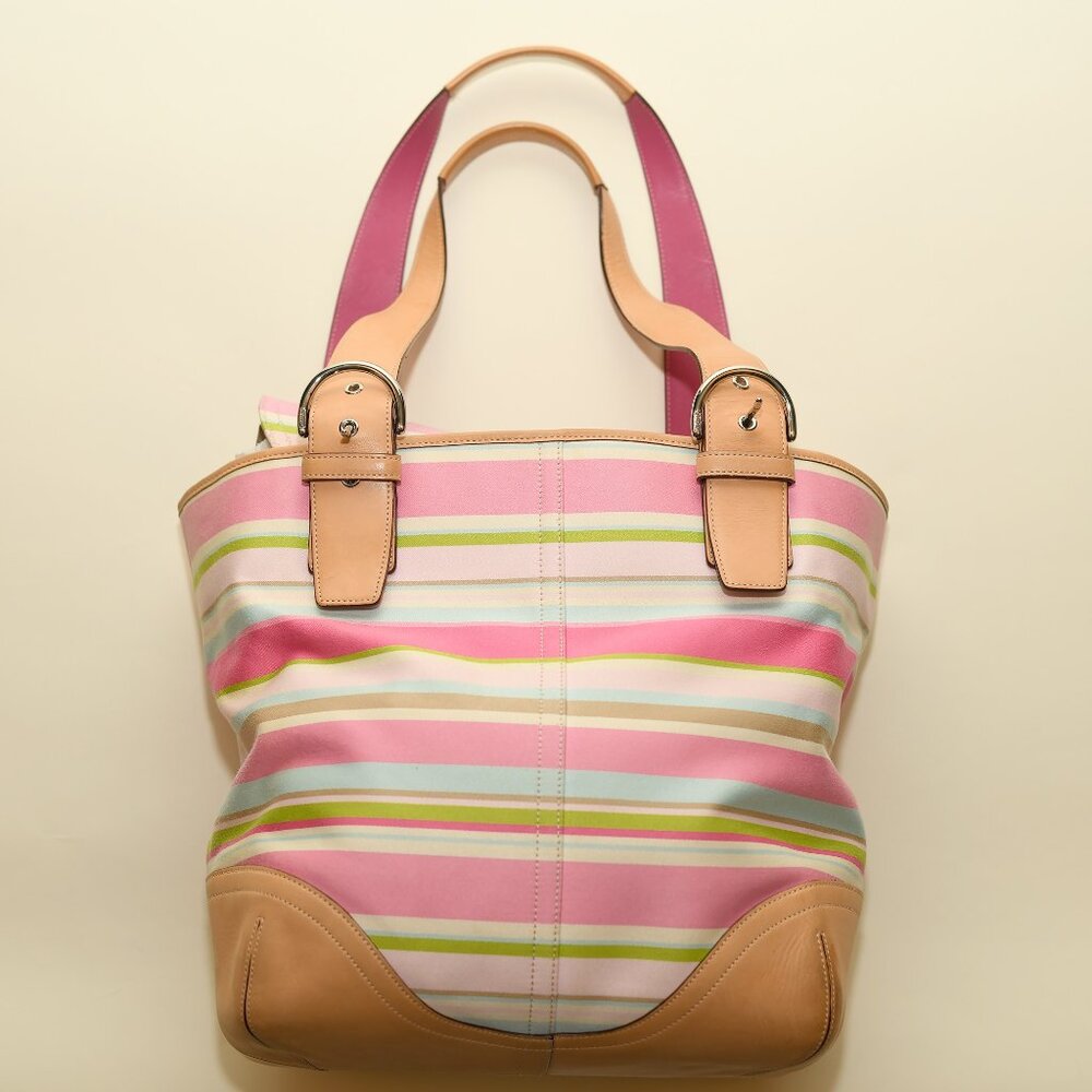 Coach M05S-5175 Striped Tote Shoulder Handbag – Classic Style and Timeless Quali